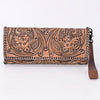 ADBG1105 American Darling Western Hand-Tooled Leather Wristlet Handbag Premium Floral Carved Women Purse