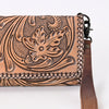 ADBG1105 American Darling Western Hand-Tooled Leather Wristlet Handbag Premium Floral Carved Women Purse