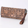 ADBG1105 American Darling Western Hand-Tooled Leather Wristlet Handbag Premium Floral Carved Women Purse