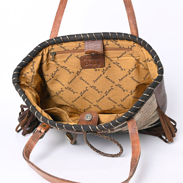 ADBG1113 American Darling Hand-Woven Saddle Blanket Western Tote Bag Genuine Leather Fringe Purse