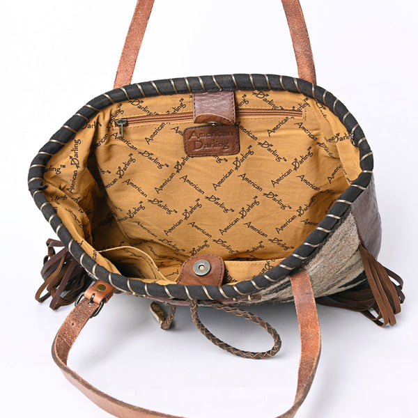 ADBG1113 American Darling Hand-Woven Saddle Blanket Western Tote Bag Genuine Leather Fringe Purse