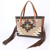 ADBG1113 American Darling Hand-Woven Saddle Blanket Western Tote Bag Genuine Leather Fringe Purse