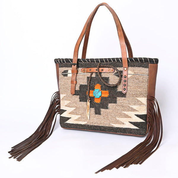 ADBG1113 American Darling Hand-Woven Saddle Blanket Western Tote Bag Genuine Leather Fringe Purse