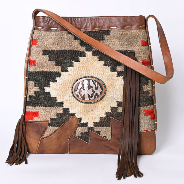 ADBG1114 American Darling Saddle Blanket Cowhide Western Shoulder Bag Fringe Hand-Woven Fabric & Genuine Leather