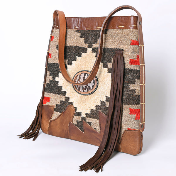 ADBG1114 American Darling Saddle Blanket Cowhide Western Shoulder Bag Fringe Hand-Woven Fabric & Genuine Leather