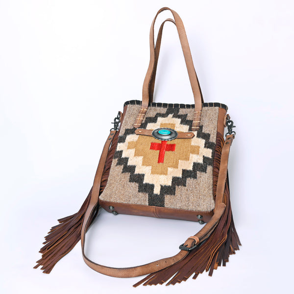 ADBG1120 American Darling Handcrafted Western Leather Tote Bag with Fringe, Genuine Leather & Native Design