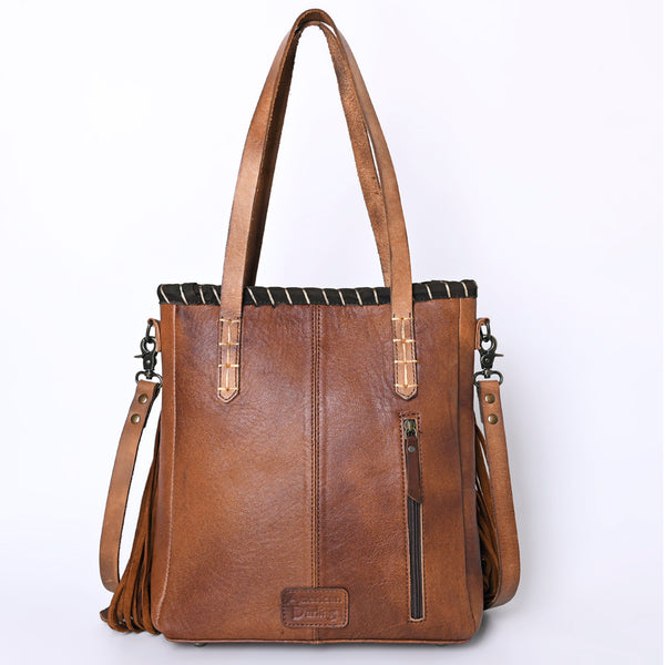 ADBG1120 American Darling Handcrafted Western Leather Tote Bag with Fringe, Genuine Leather & Native Design