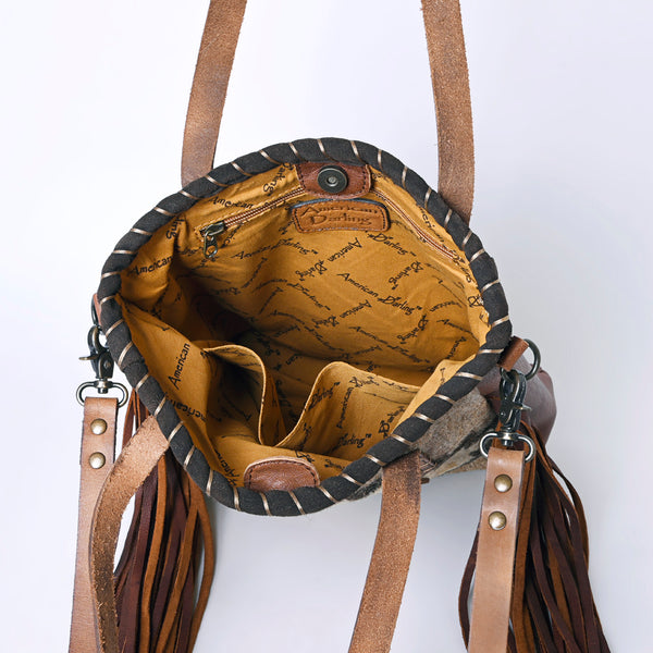 ADBG1120 American Darling Handcrafted Western Leather Tote Bag with Fringe, Genuine Leather & Native Design