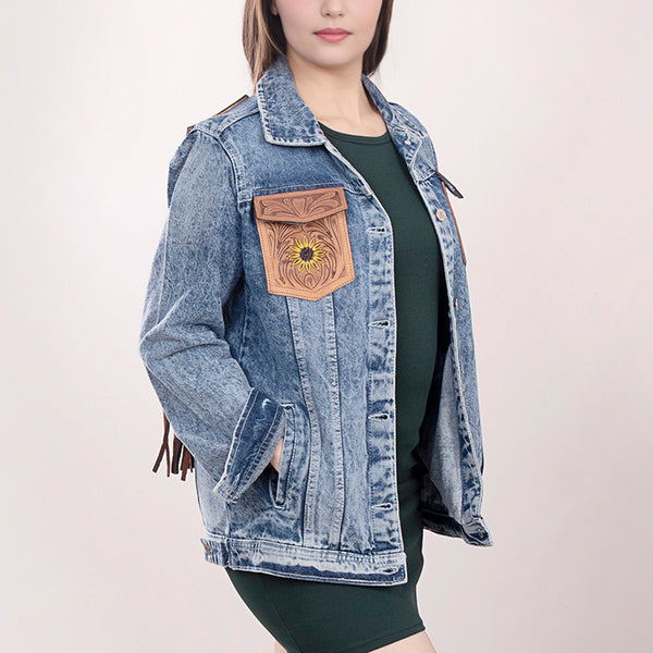ADJKT002 American Darling Boho Denim & Harness Jacket Sunflower Fringe Top