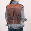 ADJKT003 American Darling Tooled Leather Denim Jacket Rose Painted Fringe