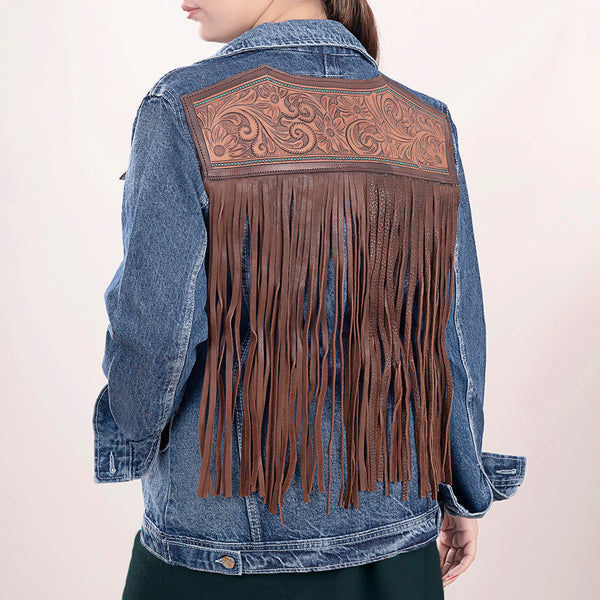 ADJKT004 American Darling Floral Tooled Denim Jacket Harness Leather Fringe