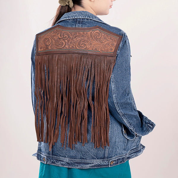 ADJKT004 American Darling Floral Tooled Denim Jacket Harness Leather Fringe