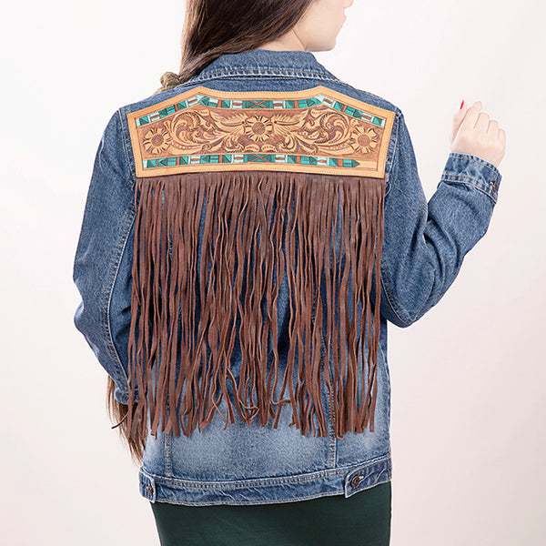 ADJKT006 American Darling Denim & Harness Jacket Aztec Tooled Fringe Top