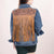 LC-ADJKT008 Classic Western Denim Jacket with Floral Tooled Leather Yoke & Tan Fringe
