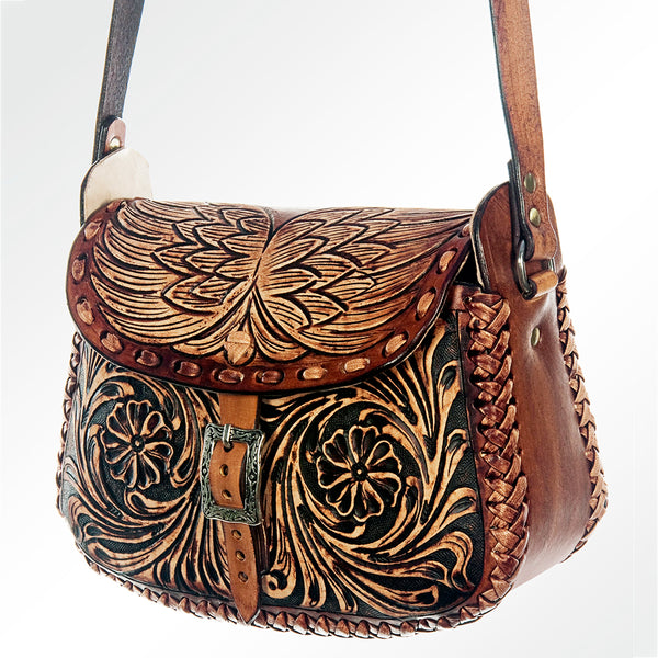 ADBGH107 American Darling Hand Tooled Leather Messenger Bag with Braided Accents