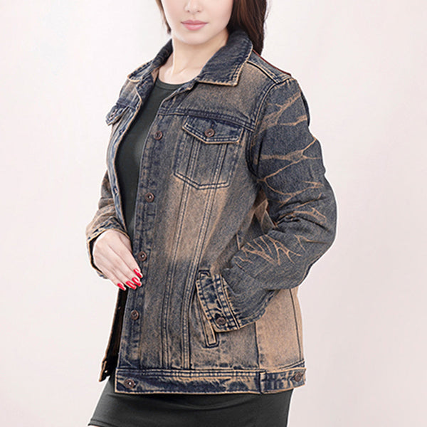 LC-ADJKT012 Hand-Tooled Cactus & Sunflower Western Denim Jacket - Vintage Wash