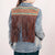 LC-ADJKT015 Western Denim Jacket with Floral Hand-Tooled Leather Yoke, Turquoise Accents & Fringe