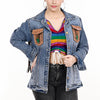 ADJKT001 American Darling Tooled Leather Fringe Denim Jacket Western Cactus Top