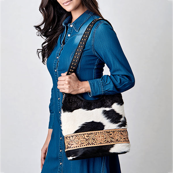 ADBG1122 American Darling Handcrafted Cowhide Leather Hobo Bag with Tooled Floral Details - Premium Western Style