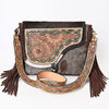 ADBGA335 American Darling Hair-On Cowhide Tooled Leather Cross body Bag With Fringe