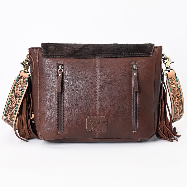 ADBGA335 American Darling Hair-On Cowhide Tooled Leather Cross body Bag With Fringe