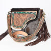ADBGA335 American Darling Hair-On Cowhide Tooled Leather Cross body Bag With Fringe