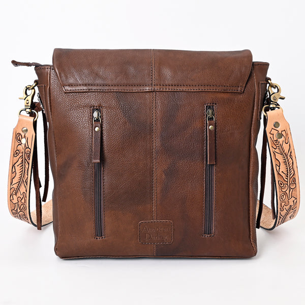 ADBGA337 American Darling Hair-On Cowhide Hand Tooled Leather Messenger Bag