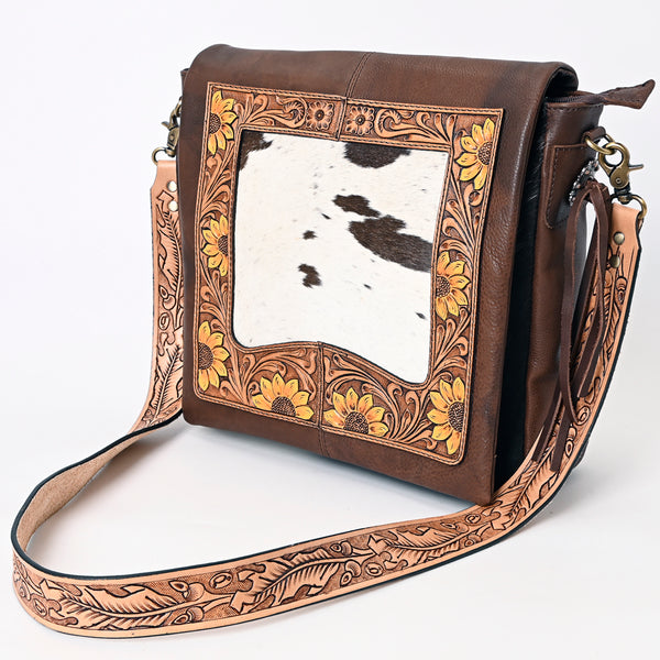 ADBGA337 American Darling Hair-On Cowhide Hand Tooled Leather Messenger Bag