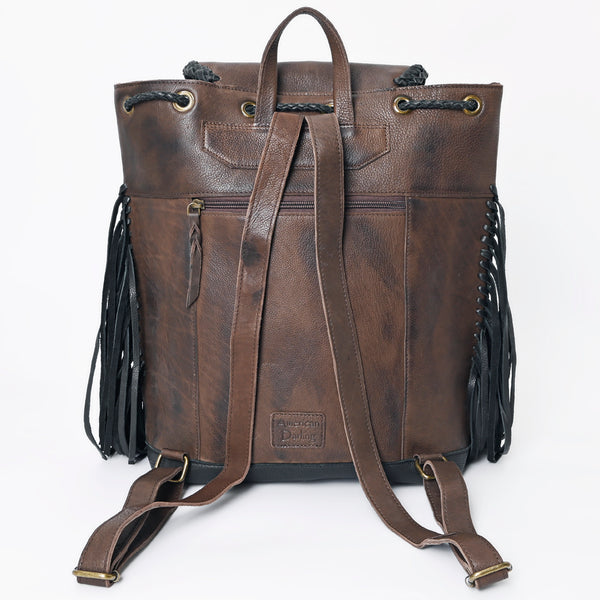ADBGM275 Western Leather Backpack - Braided Trim, Fringe & Buckle Closure