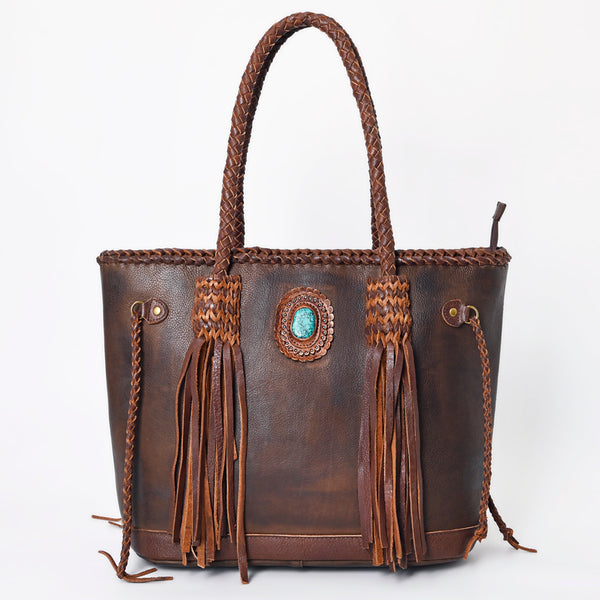 ADBGM328 Handmade Leather Crossbody Bag with Braided Edges - Western Compact Purse