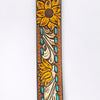 LC-ADBLF204 Sunflower Tooled Leather Belt with Teal Whipstitch and Silver Buckle