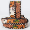 ADBLF205 Poker Hand Tooled Leather Belt with Sunflowers & Silver Buckle