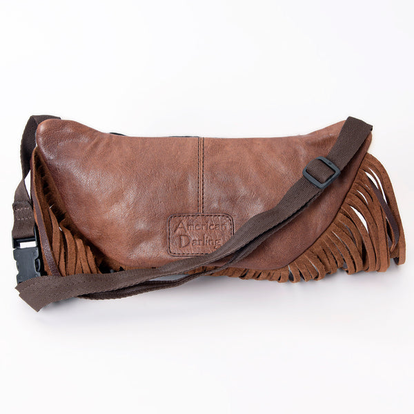 ADBG1124 American Darling Handcrafted Western Leather Fanny Pack with Hair-On Cowhide & Fringes