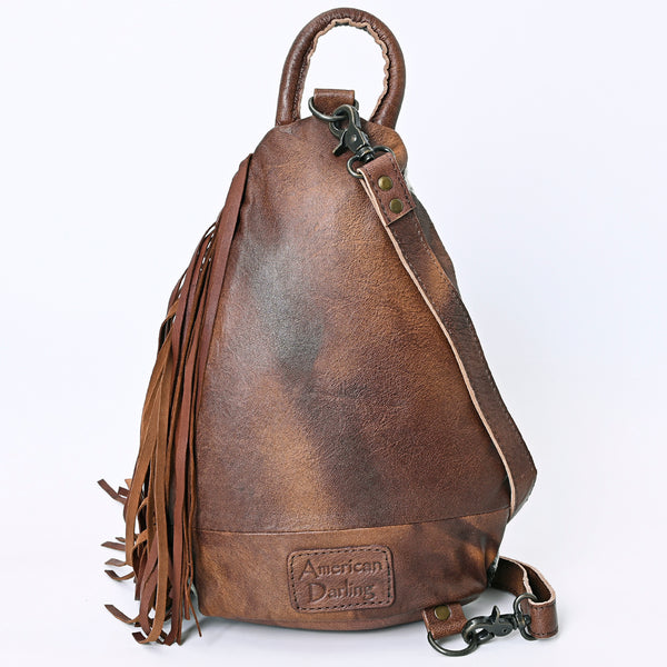 ADBG1125 American Darling Handcrafted Western Leather Sling Bag with Fringes and Hair-On Cowhide