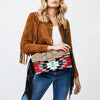 ADBG1128 American Darling Tooled Leather & Saddle Blanket Crossbody -Western Fringe Purse