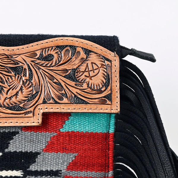ADBG1128 American Darling Tooled Leather & Saddle Blanket Crossbody -Western Fringe Purse