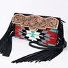 ADBG1128 American Darling Tooled Leather & Saddle Blanket Crossbody -Western Fringe Purse