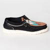 LC-ADFT133BK3 Women's Feather Tooled Leather Canvas Loafers - Western Casual Slip-On