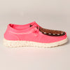 LC-ADFT133NEPK4 Women's Tooled Leather Canvas Loafers - Pink Slip-On with Dark Brown Floral Top