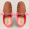 LC-ADFT133NEPK4 Women's Tooled Leather Canvas Loafers - Pink Slip-On with Dark Brown Floral Top