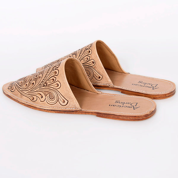 LC-ADFT140 Women's Pointed Toe Hand-Tooled Leather Mules - American Darling Western Slides