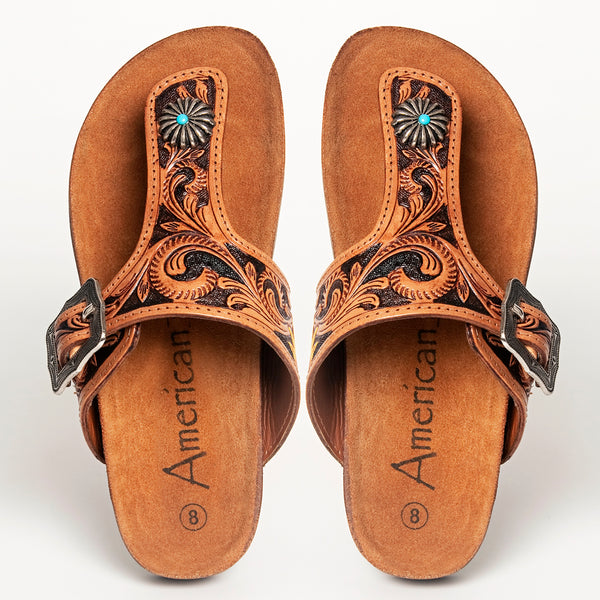 LC-ADFTE105 Carved genuine leather sandal footwear flip flop