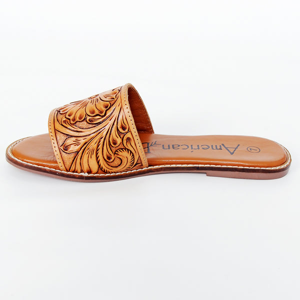 LC-ADFTE106 Tooled Leather Slide Sandals - Floral Cowgirl Slip-Ons by American Darling