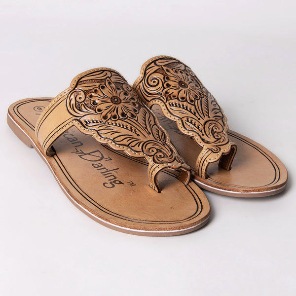 LC-ADFTE109 Hand-Tooled Leather Toe Ring Sandals - Floral Western Slides by American Darling