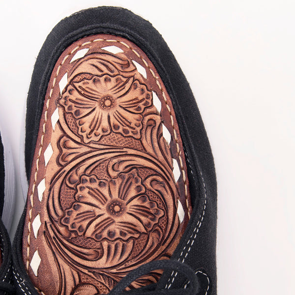 LC-ADFT135 Women's Black Canvas Tooled Leather Western Loafers - American Darling Slip-On Shoes