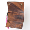 ADBG1132 American Darling Pink Hand Tooled Floral Leather Clutch Wallet Wristlet