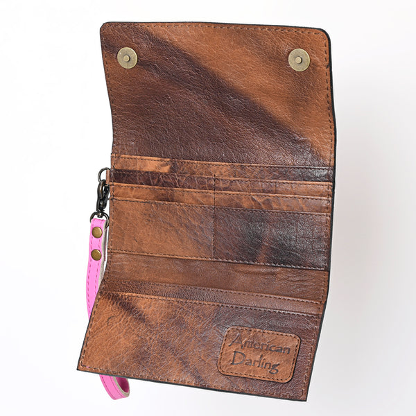 ADBG1132 American Darling Pink Hand Tooled Floral Leather Clutch Wallet Wristlet