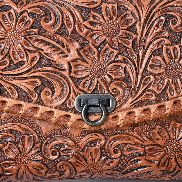 ADBG1133 American Darling Hand Tooled Floral Leather Crossbody Bag Western Purse