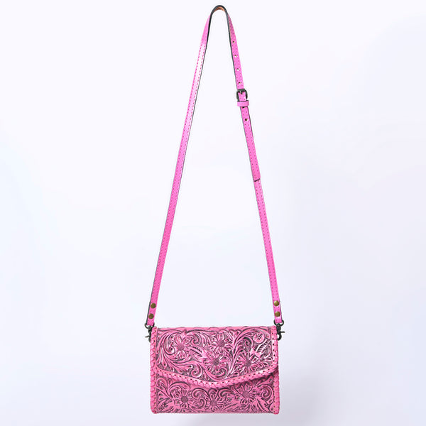 ADBG1133 American Darling Pink Hand Tooled Floral Leather Crossbody Wallet Bag