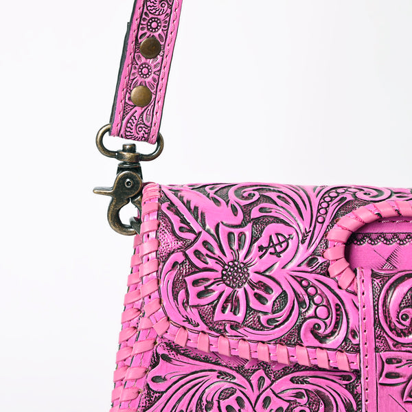 ADBG1134 American Darling Pink Hand Tooled Floral Leather Clutch & Crossbody Bag